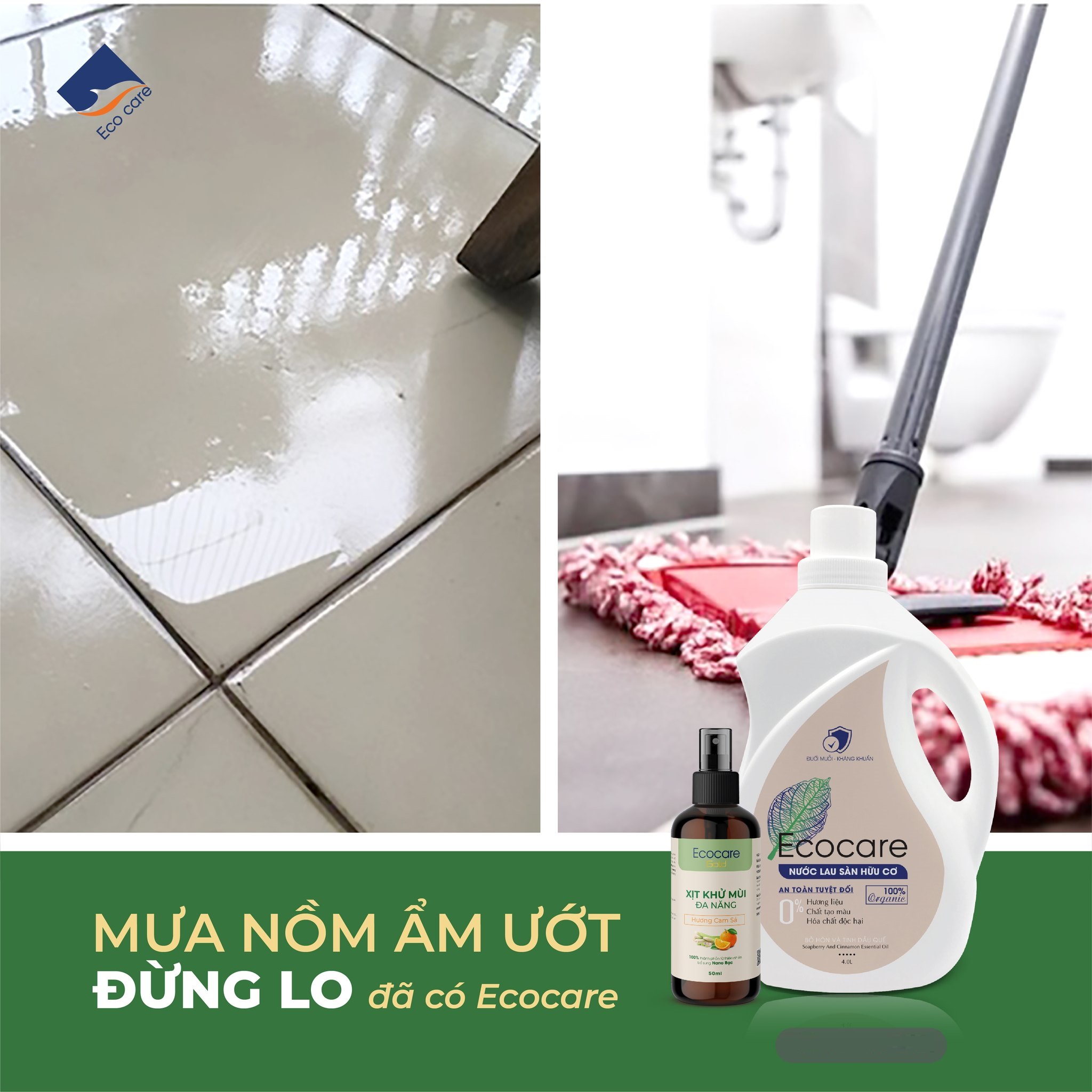 Nước Lau Sàn Bồ Hòn Hữu Cơ Ecocare 1 Lít - Diệt khuẩn, đuổi muỗi, chống trơn trượt