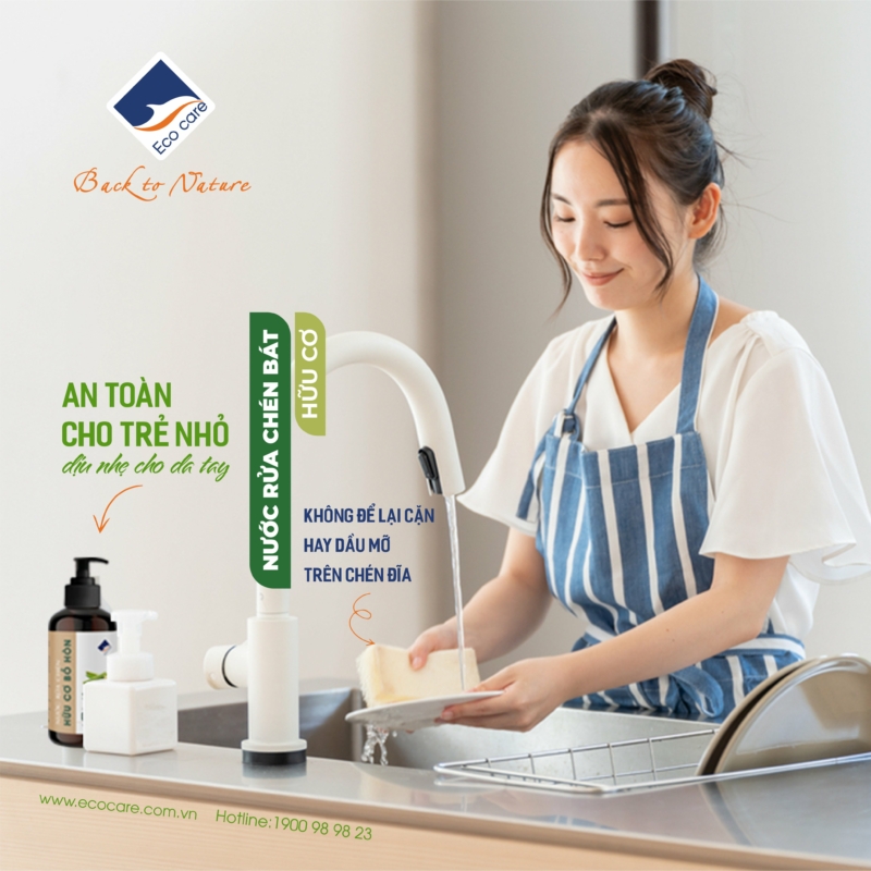 Nước Rửa Chén Bồ Hòn Hữu Cơ ECOCARE 2 Lít - Diệt khuẩn, sạch dầu mỡ, bảo vệ da tay và tiết kiệm nước