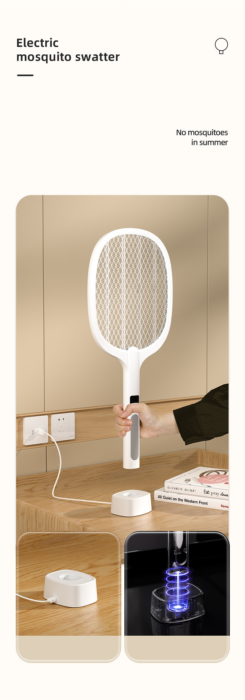 Vợt muỗi điện kiêm đèn bắt côn trùng cao cấp Ecodeals - Pin 1200mAh, màn hình LED
