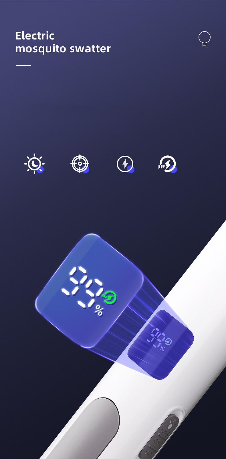 Vợt muỗi điện kiêm đèn bắt côn trùng cao cấp Ecodeals - Pin 1200mAh, màn hình LED