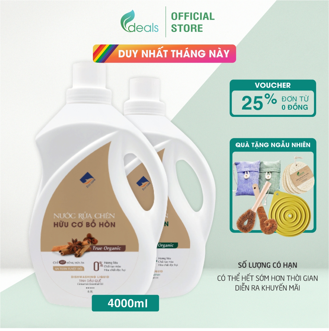 Nước Rửa Chén Bồ Hòn Hữu Cơ ECOCARE 4 Lít - Diệt khuẩn, sạch dầu mỡ, bảo vệ da tay và tiết kiệm nước