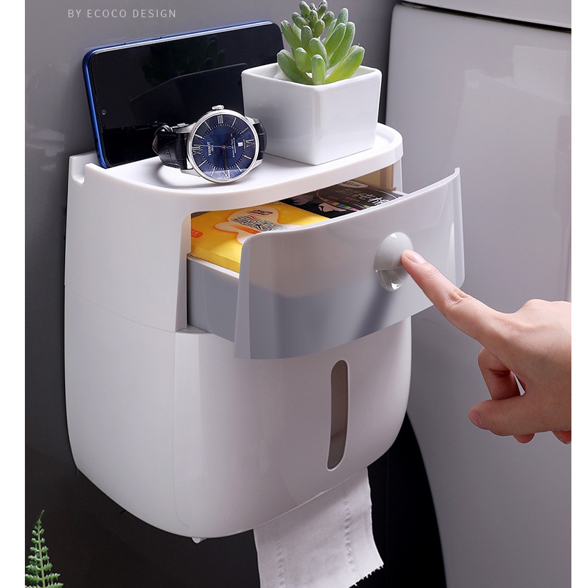 Hộp đựng khăn giấy Ecodeals gắn tường có ngăn kéo tiện lợi
