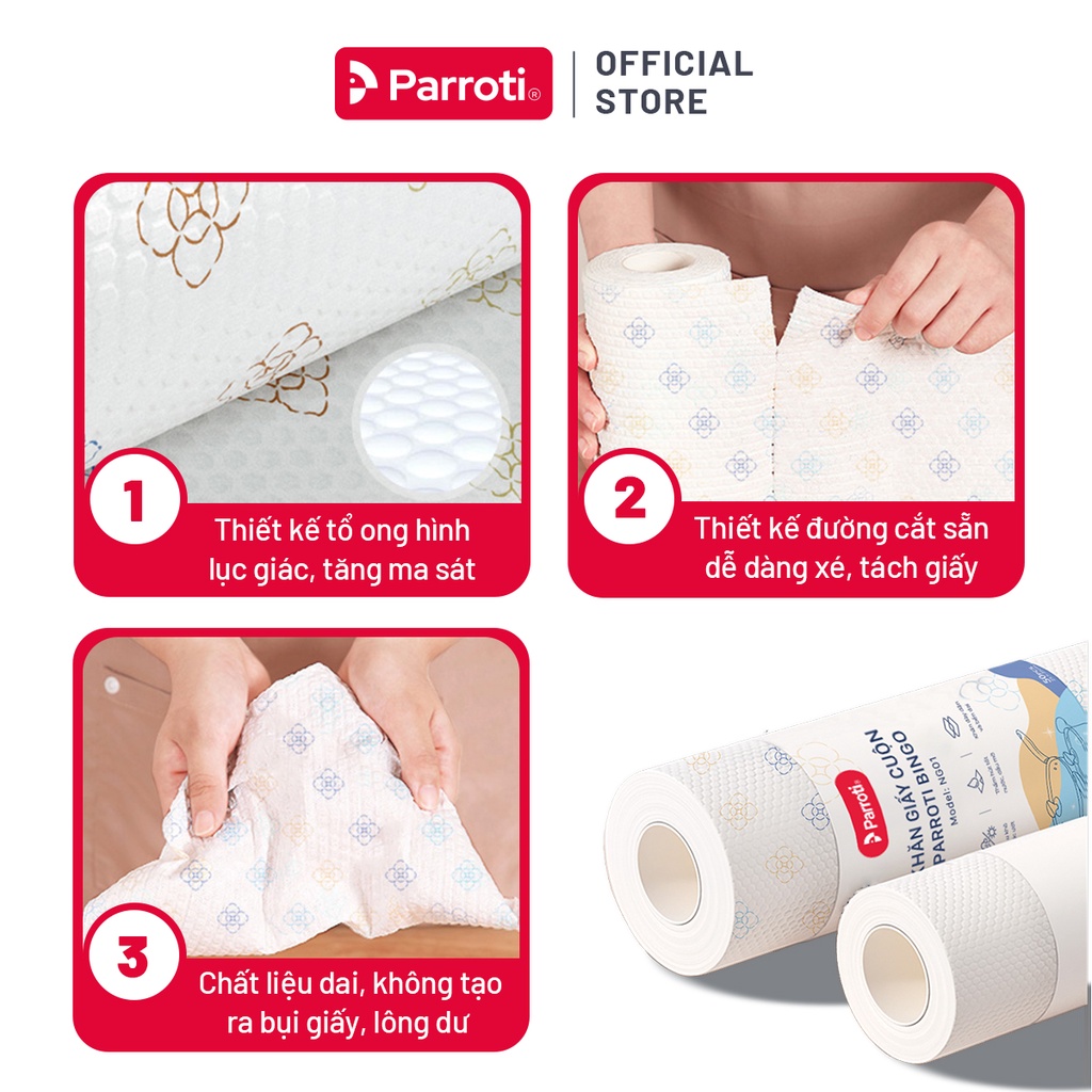 Khăn giấy cuộn, lau bếp, lau kính Parroti Bingo NG01