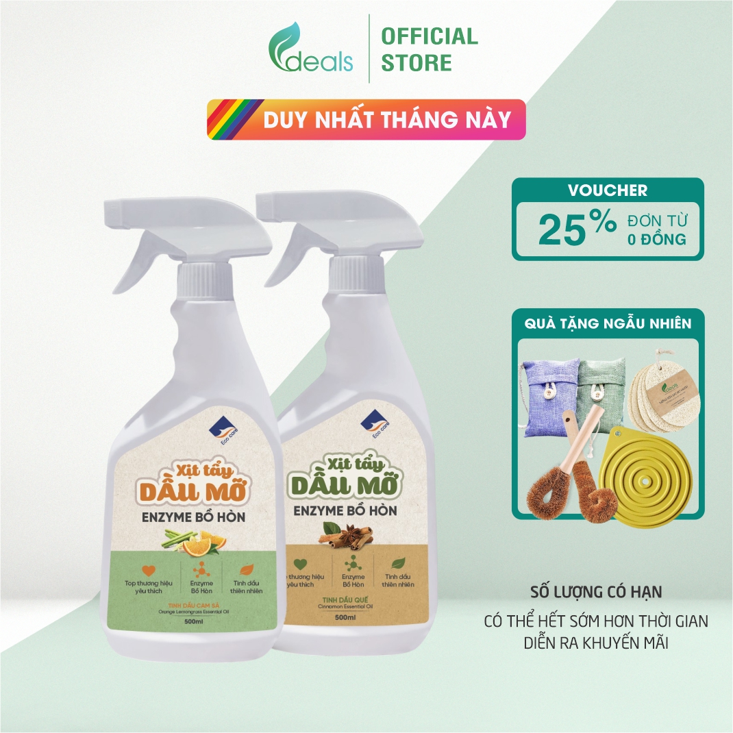 Xịt tẩy dầu mỡ enzyme bồ hòn tinh dầu Cam sả/ Quế ECOCARE - Chai 500ml