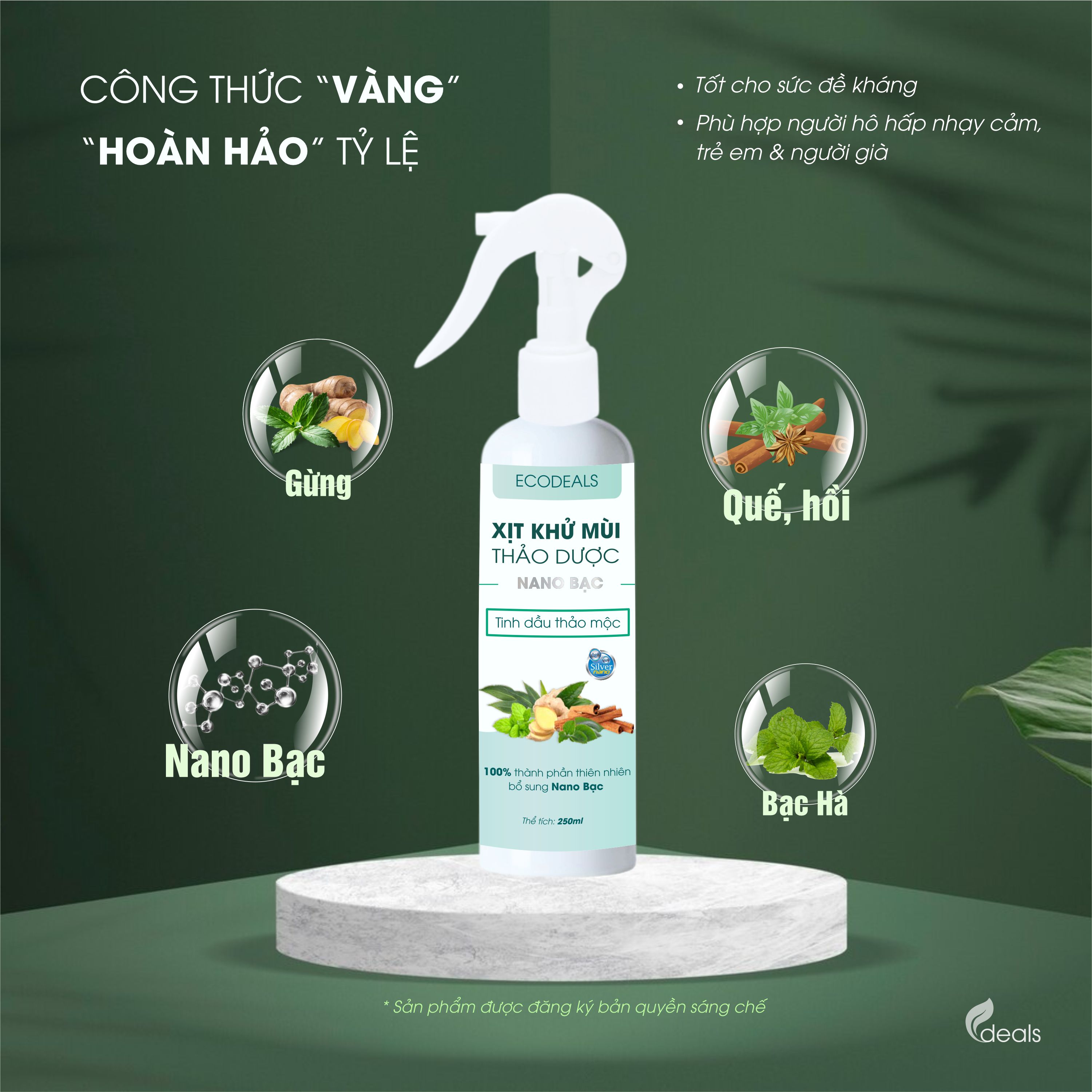 Xịt Khử mùi Kháng khuẩn Nano Bạc ECODEALS - Tinh dầu Thảo mộc