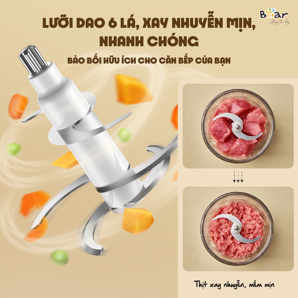 Máy xay ăn dặm 0.6L Bear 600ml - 6 lưỡi dao và cối thủy tinh
