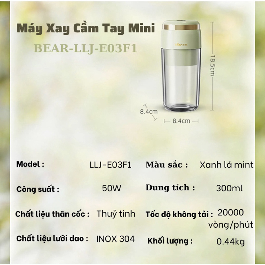 Máy xay sinh tố cầm tay BEAR 6 lưỡi xay được đá - BH 18 tháng