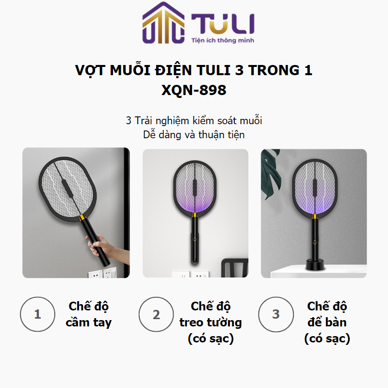 Vợt muỗi điện kiêm đèn bắt côn trùng thông minh 2 trong 1