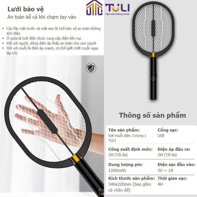 Vợt muỗi điện kiêm đèn bắt côn trùng thông minh 2 trong 1