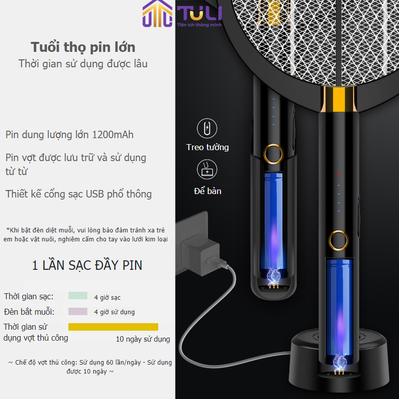 Vợt muỗi điện kiêm đèn bắt côn trùng thông minh 2 trong 1