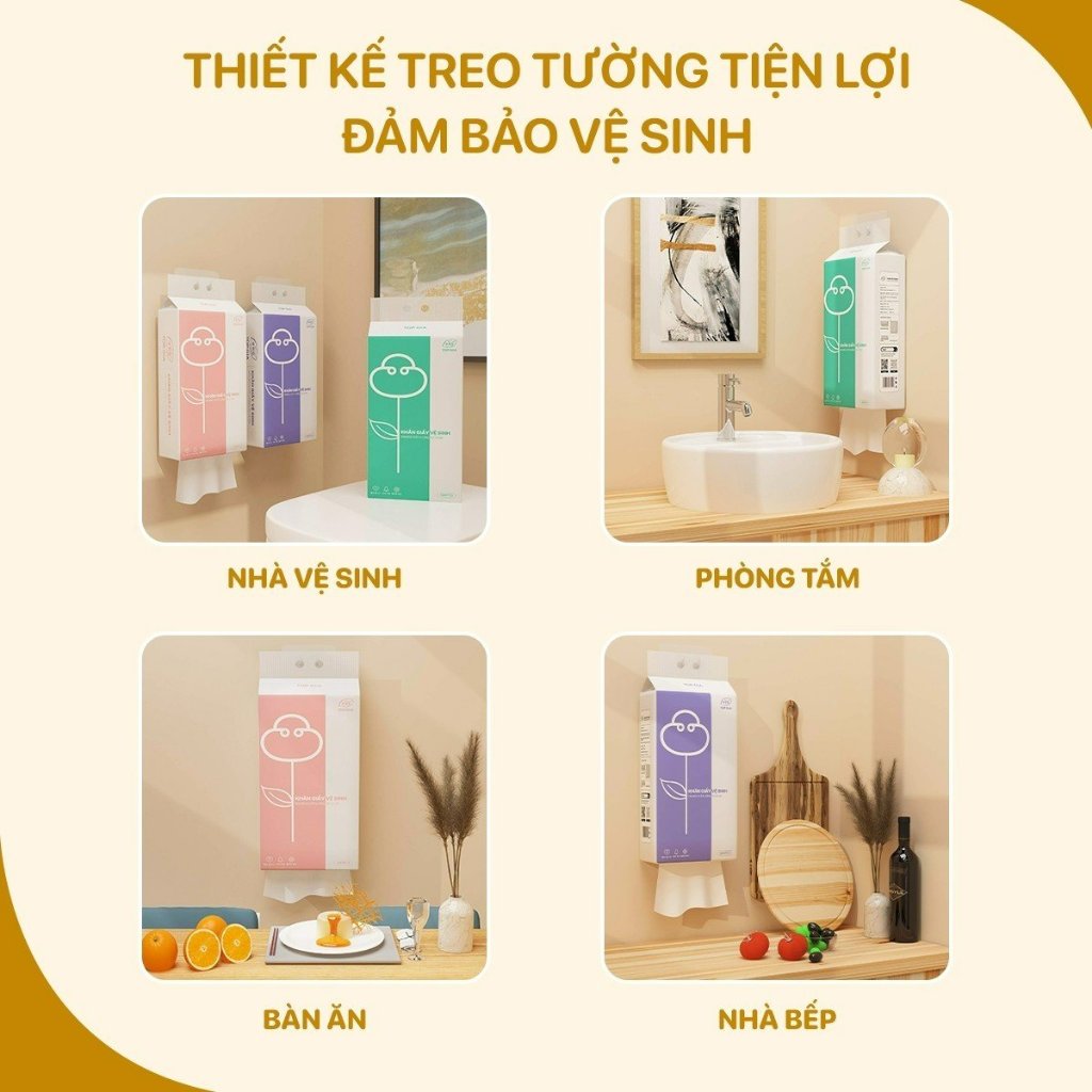 Giấy vệ sinh treo tường 1280 tờ/4 lớp TopGia dạng rút đáy