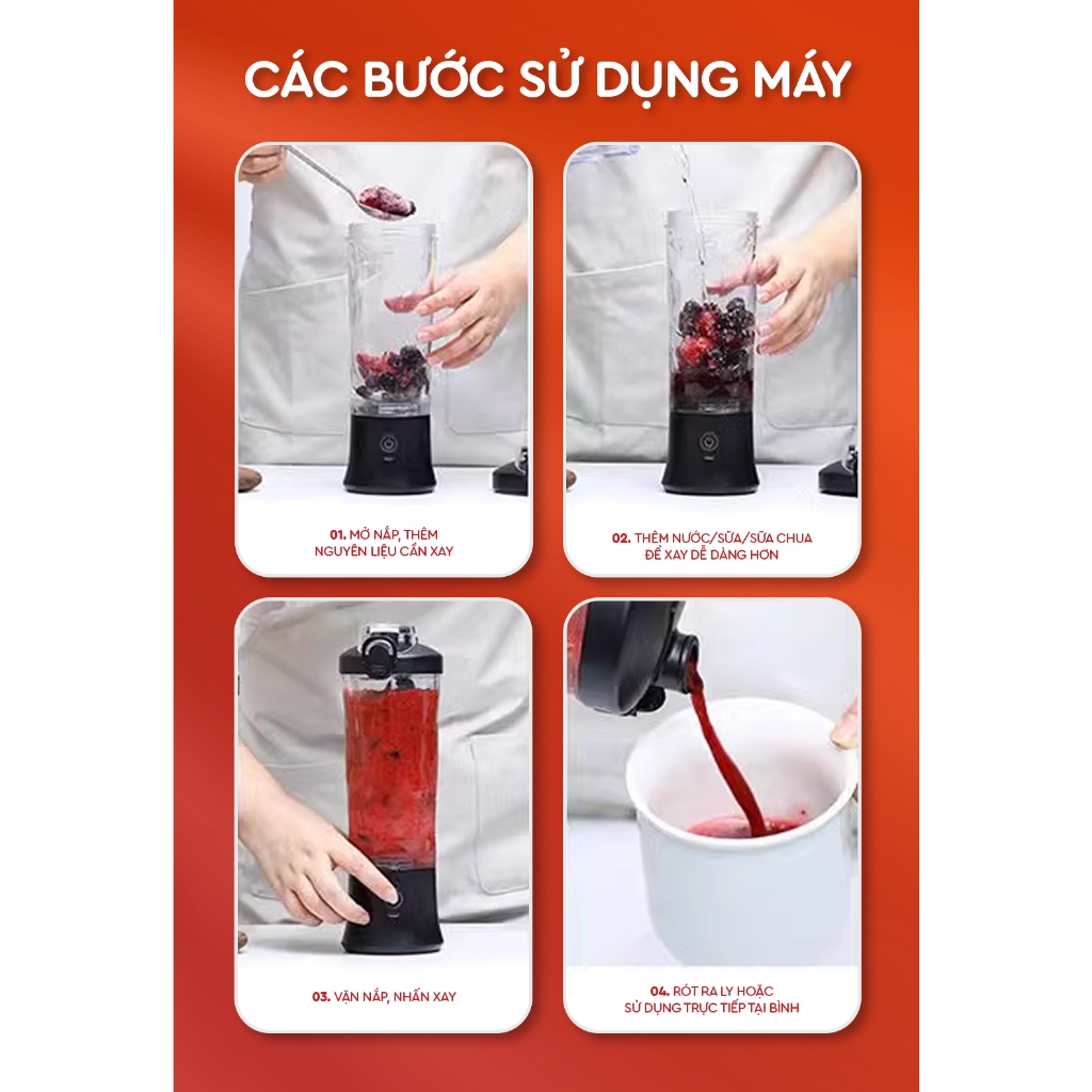 Máy Xay Cầm Tay Tích Điện Đa Năng 3IN1 Lazychef - Máy Xay Sinh Tố Kháng Nước, Dung Tích 600ml