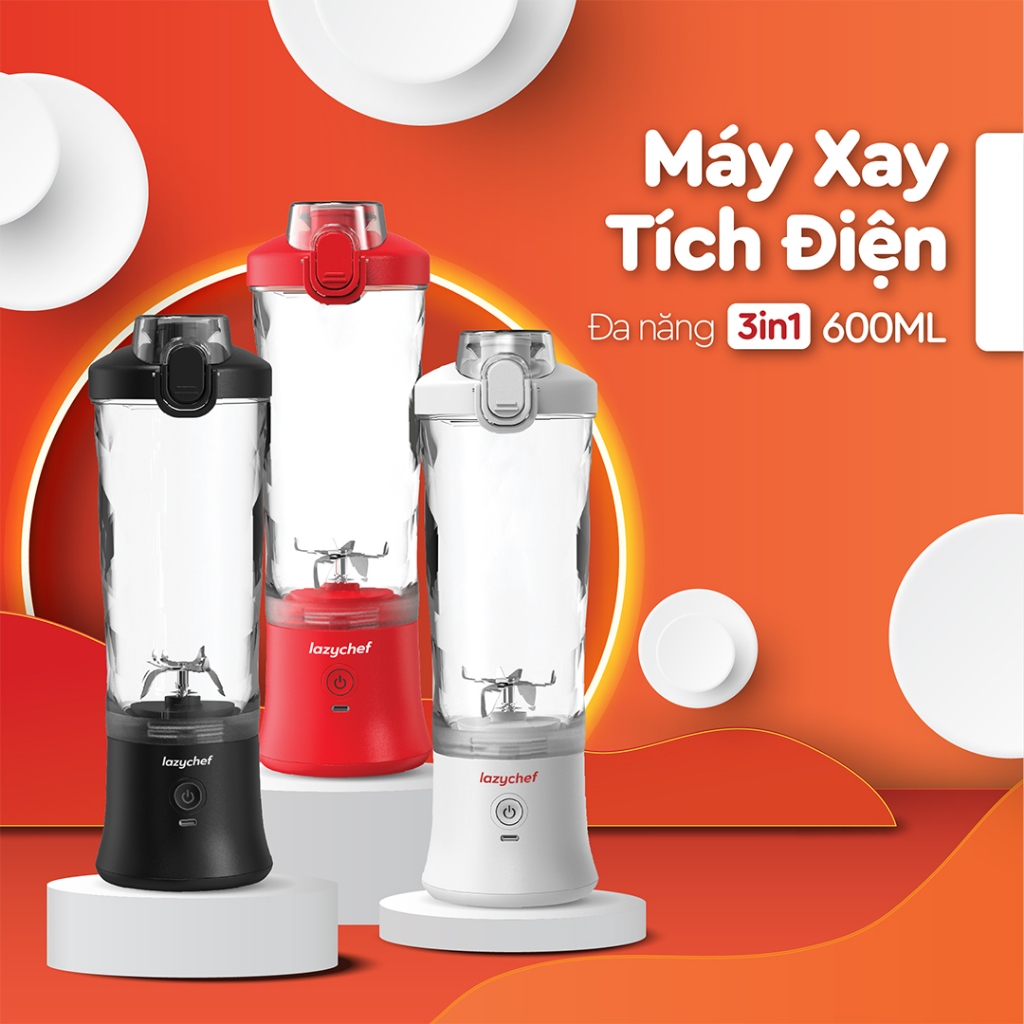 Máy Xay Cầm Tay Tích Điện Đa Năng 3IN1 Lazychef - Máy Xay Sinh Tố Kháng Nước, Dung Tích 600ml