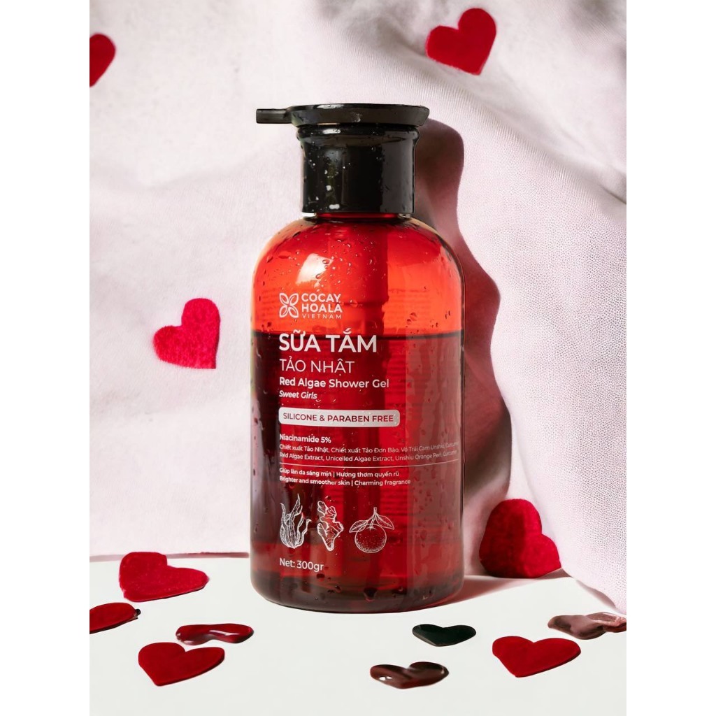 Sữa Tắm Tảo Nhật Đỏ trắng da hương Nước hoa - Chai 300g - COCAYHOALA