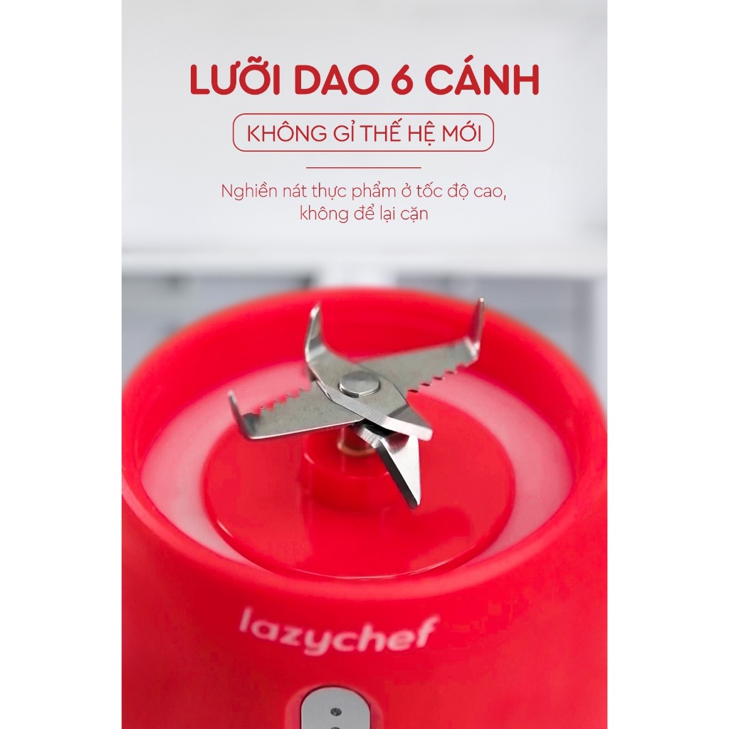 Máy Xay Sinh Tố Cầm Tay Đa Năng Tích Điện Lazychef 3i﻿n1- Dung tích 450ml