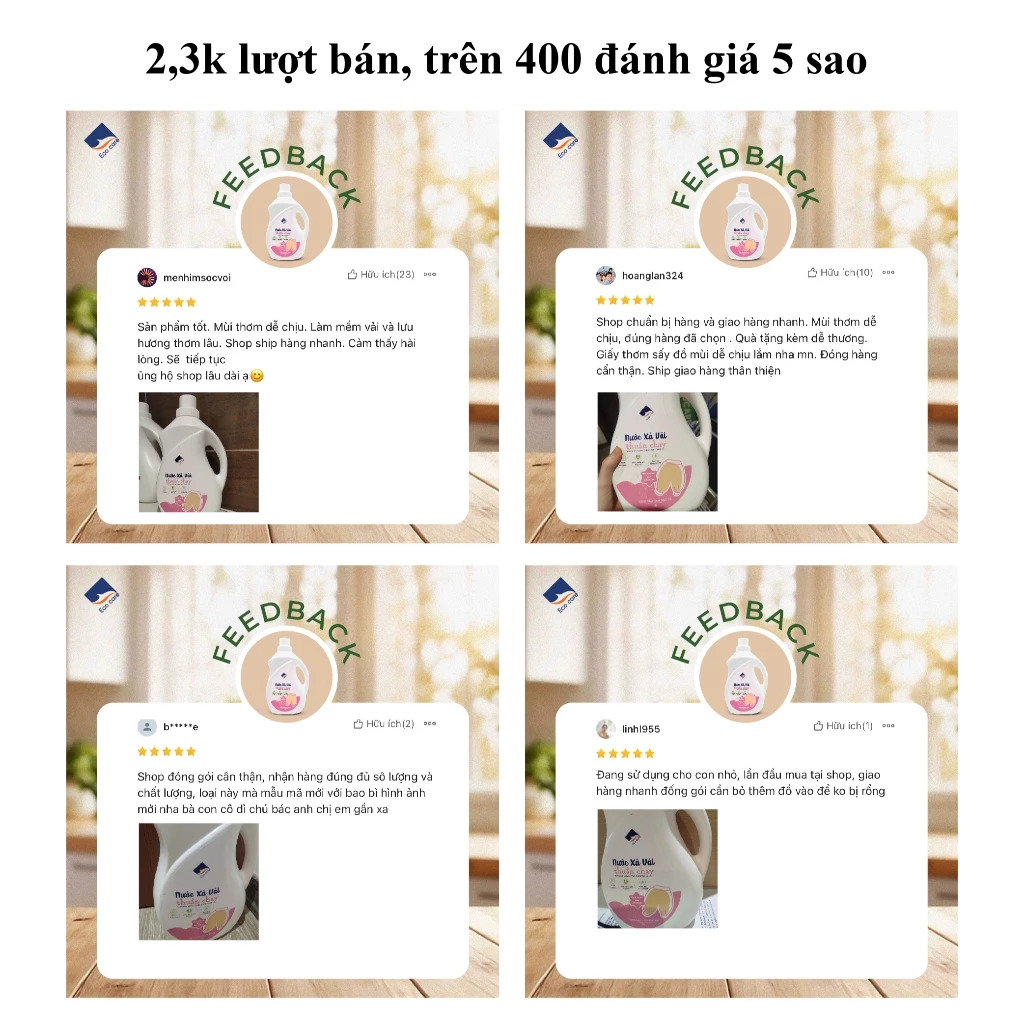 Nước Xả Vải Thuần Chay Hữu Cơ ECOCARE 2L - Hương hoa bưởi, PH cân bằng, an toàn cho trẻ nhỏ