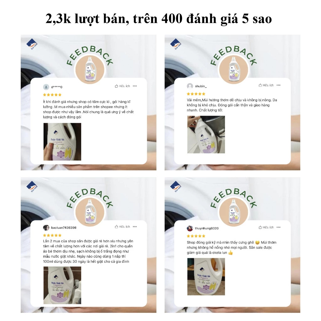 Nước Giặt Xả Hữu Cơ Em Bé ECOCARE 1L - Tinh dầu Cam Bạc hà, PH trung tính, không kích ứng