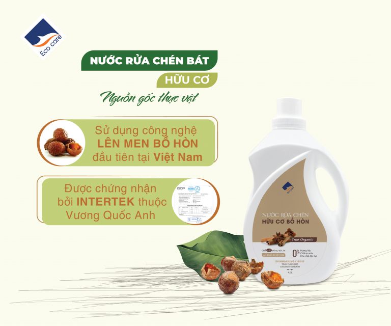 Nước Rửa Chén Bồ Hòn Hữu Cơ ECOCARE 4 Lít - Diệt khuẩn, sạch dầu mỡ, bảo vệ da tay và tiết kiệm nước