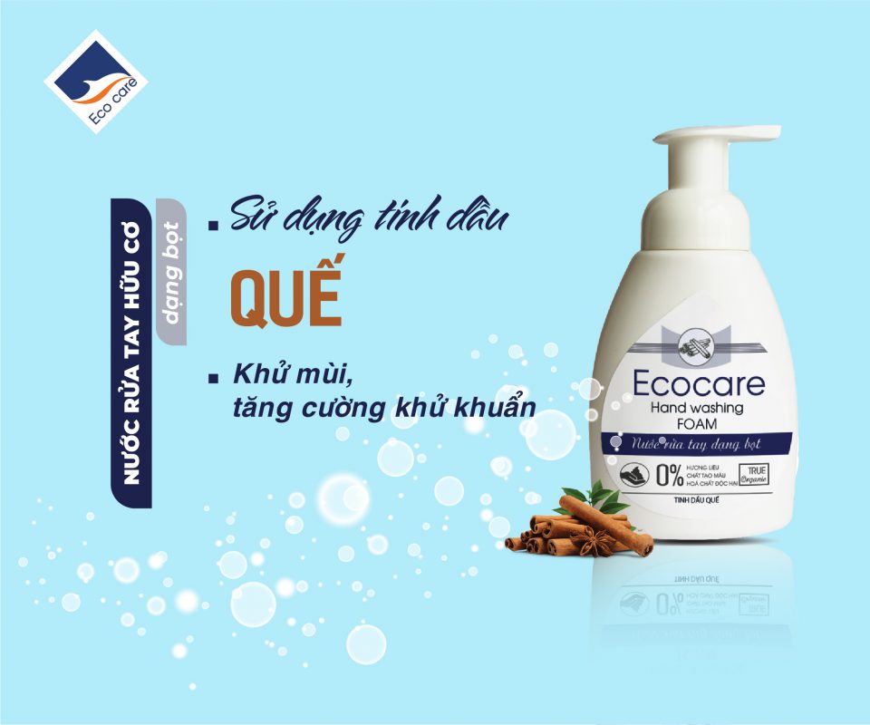 Nước Rửa Tay Bồ Hòn Hữu Cơ ECOCARE 250ml -Sạch khuẩn, chăm sóc da tay, tinh dầu khử mùi