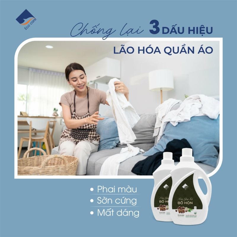 Nước giặt xả hữu cơ Bồ Hòn tinh dầu Hoa Bưởi ECOCARE 4 Lít - Bền màu, giữ dáng, mềm vải, an toàn cho bé