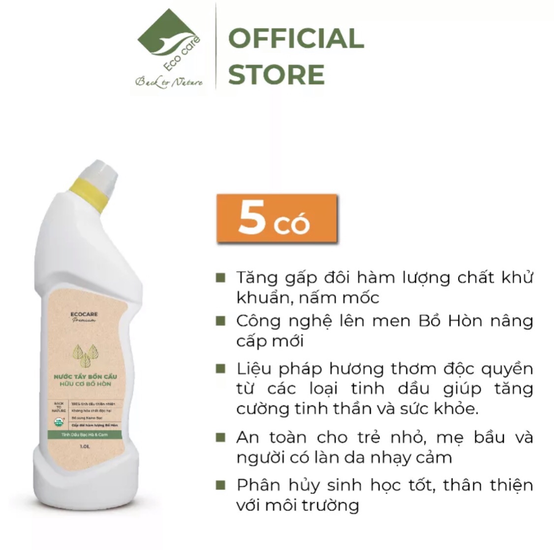 Nước tẩy rửa bồn cầu enzym bồ hòn & Tinh dầu Ecocare - Chai 900ml