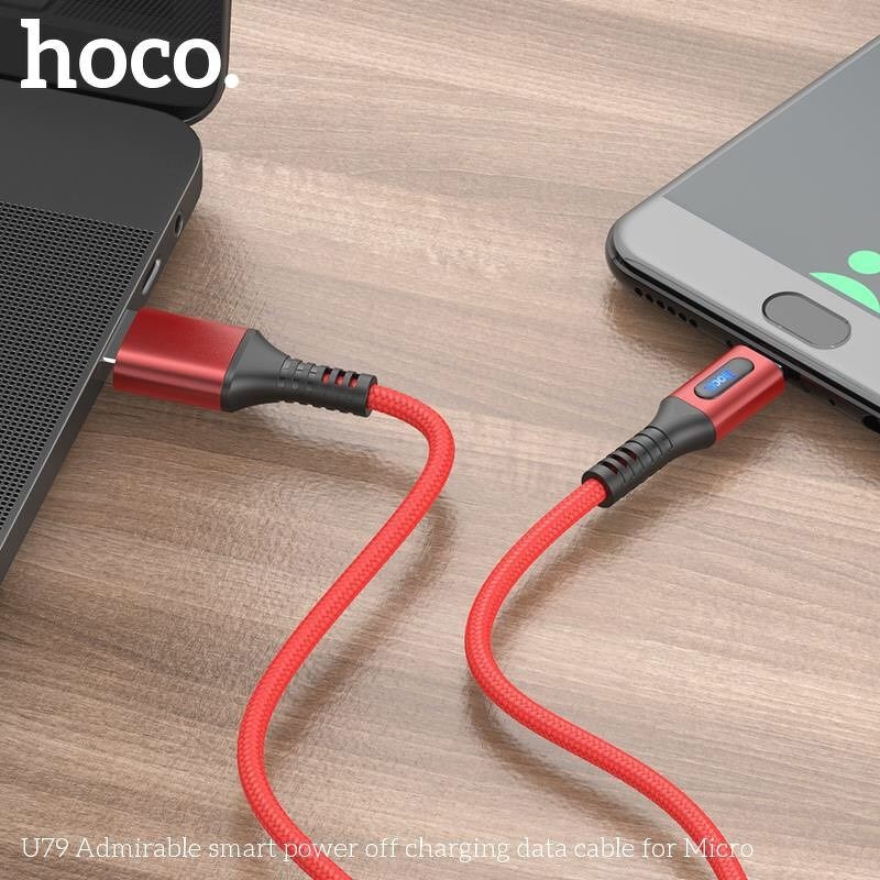 Cáp sạc nhanh tự ngắt Hoco U79 type-c 1.2M có đèn led báo sạc {usb ra type-c} u-c chính hãng (ngắt điện thông minh) [BH 1 năm]