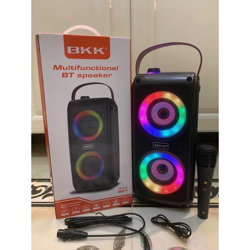 Loa bluetooth karaoke BK87 có led kèm micro hát có dây chính hãng [BH 3 tháng]