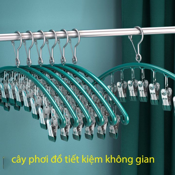 Móc inox gồm 10 kẹp treo đồ nhỏ, phơi quần áo lót, tất vớ tiện lợi tiết kiệm không gian