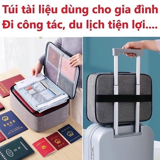 Vali, cặp đựng hộ chiếu, hồ sơ, tài liệu giấy tờ cỡ A4 nhiều ngăn, khóa kéo tiện lợi mang theo du lịch, xách tay [BH: NONE]