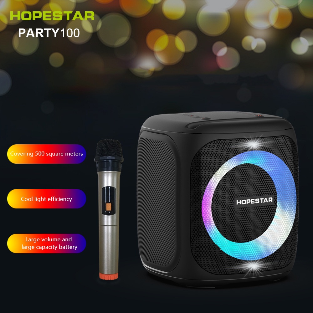 Loa karaoke HOPESTAR Party 100 bluetooth kèm 1 micro không dây công suất 50w có led siêu đep chính hãng [BH 6 Tháng]