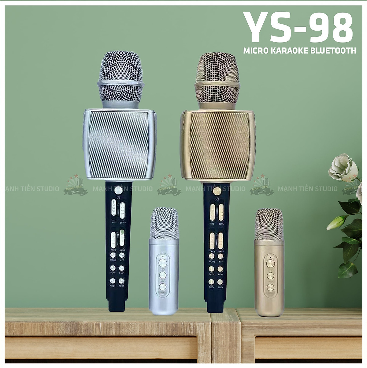 Micro bluetooth YOSD YS-98 bộ 2 mic không dây lớn nhỏ hát cặp song ca cao cấp loại 1 (Ys98) [BH 6 tháng]