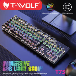 BÀN PHÍM CƠ T-WOLF T75, BLUE SWITCH, USB, LED, 104 GAMING CHÍNH HÃNG [BH 1 NĂM]