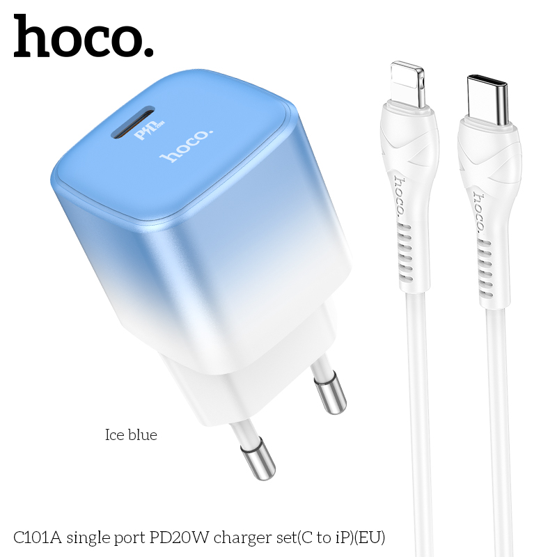 Bộ sạc nhanh 20w Hoco C101A (c-l) (cổng type C ra iPhone Lightning) QC3.0 + PD chính hãng [BH 1 năm]