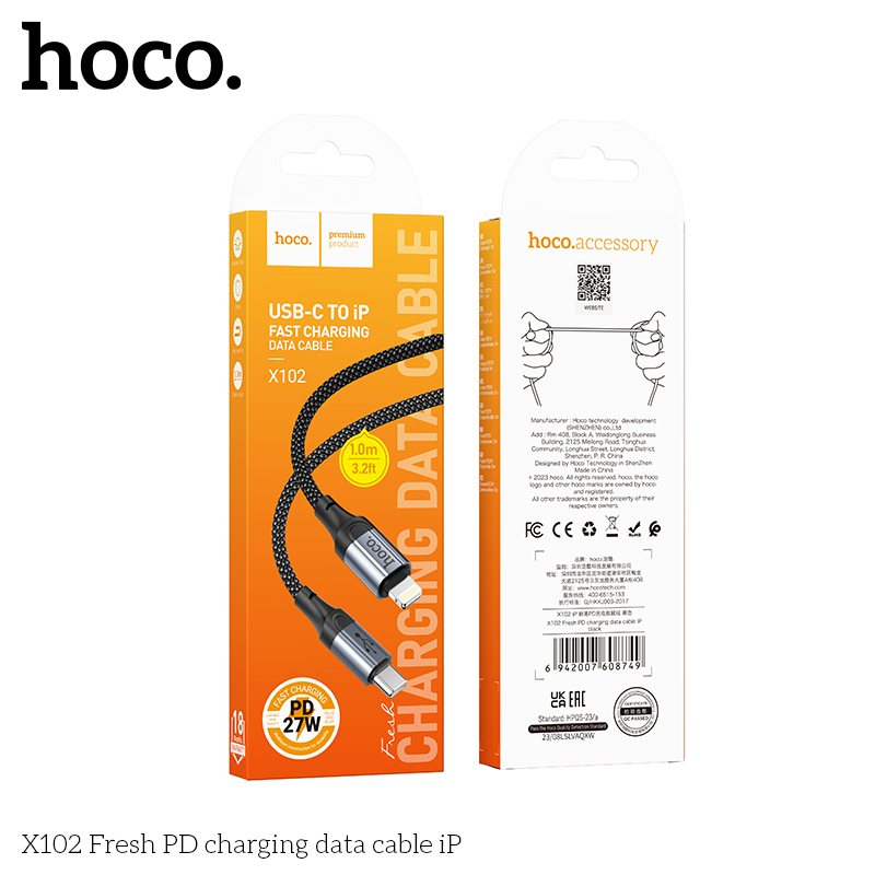 Cáp sạc dây dù Hoco X102 (c-l) Type C ra iPhone Lightning 2.4A chính hãng [BH 1 năm]