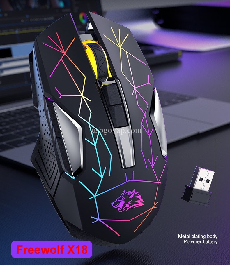 Chuột không dây Gaming X18 sử dụng pin sạc kết nối không dây có đèn led [BH 1 năm]