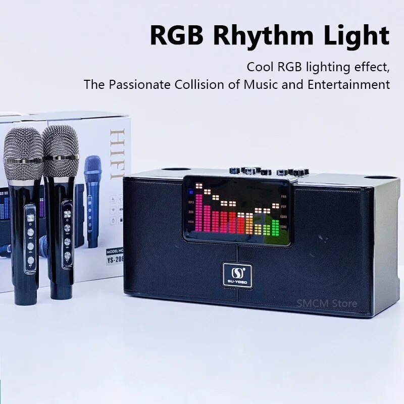 Loa bluetooth karaoke YOSD YS-208 150w kèm 2 micro không dây có đèn led RGB 7 màu siêu đẹp cực hay xách tay chính hãng [BH 6 tháng]
