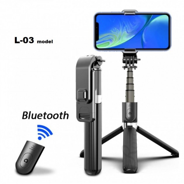 Giá đỡ Gậy Tự Sướng 3 Chân Remote Bluetooth L03 Chụp Hình (có đầu chuyển gắn điện thoại / máy ảnh 2 in 1) - pin remote (nếu có) bao TEST không bảo hành ) [BH: 1 tuần]