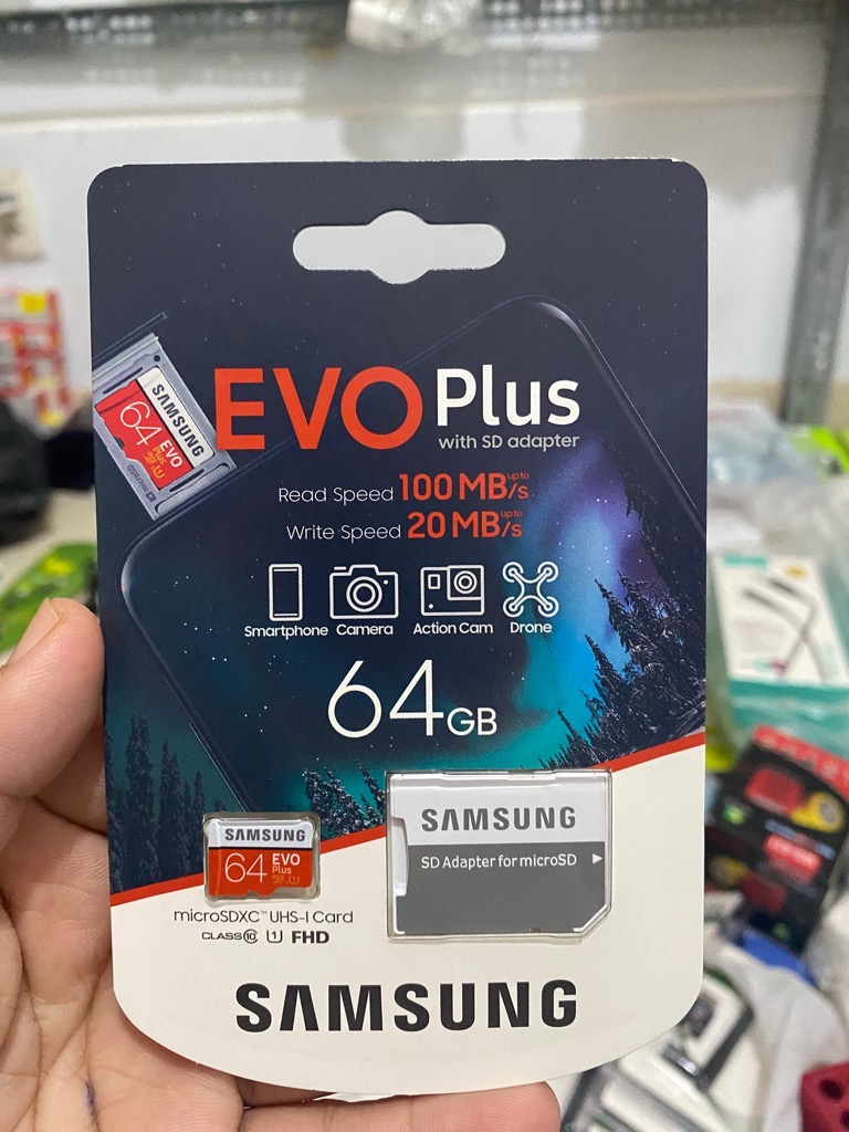 Thẻ nhớ Micro SD Samsung Evo Plus A1 64GB (THẺ MÀU ĐỎ) Class 10 - Read 100MB/s + Write 20MB/s hàng chính hãng (Kèm Adapter) FULL BOX [BH 2 năm]