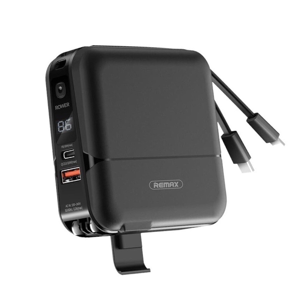 Pin sạc nhanh 22.5w Remax RPP-20 15.000mAh dự phòng kèm cáp liền pin + chân cắm ghim sạc ổ điện gập gọn + giá đỡ điện thoại QC3.0 + PD 18w chính hãng ...