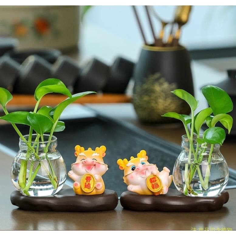 Chậu trồng cây thủy sinh kèm tượng rồng siz 19*9.3*6.3cm cute thích hợp decor bàn làm việc văn phòng v.v [BH: NONE]