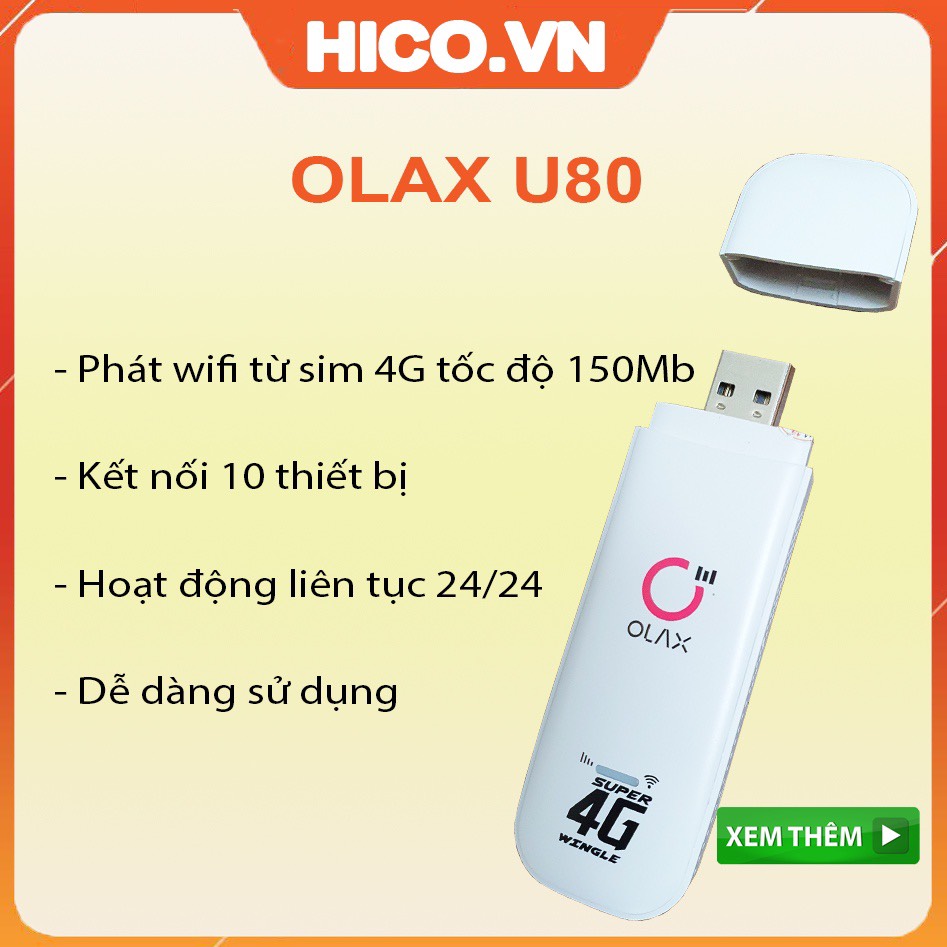 USB Phát Wifi từ sim 4G LTE Olax U80 Elite / U80 Ultra 150Mbps - hỗ trợ 10 thiết bị truy cập [BH 6 tháng]