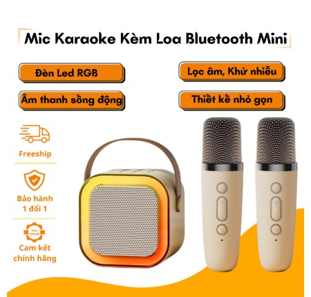 Loa bluetooth karaoke K12 kèm 2 micro không dây led RGB [BH 3 tháng]