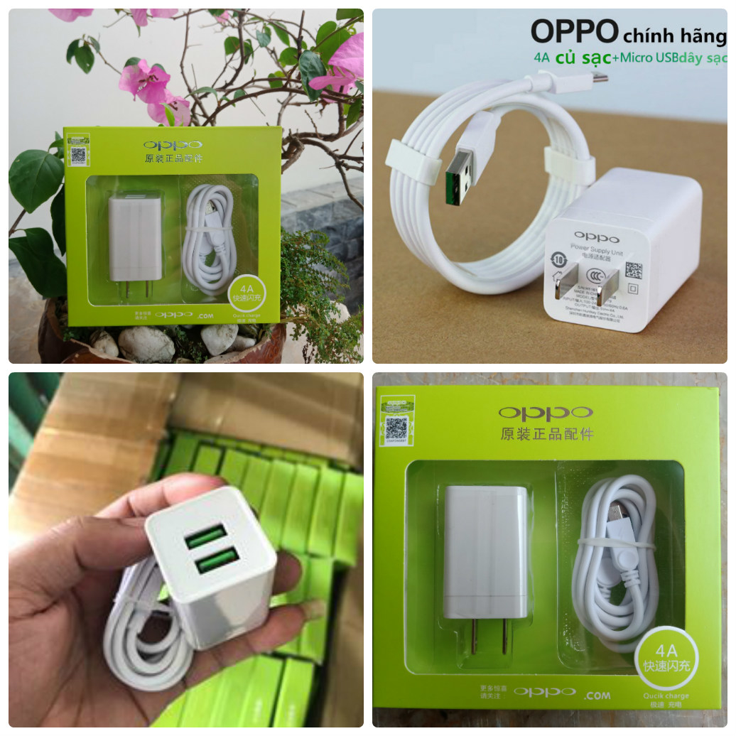 Bộ sạc nhanh Oppo 4A 2 cổng USB hộp xanh lá [BH 3 tháng]