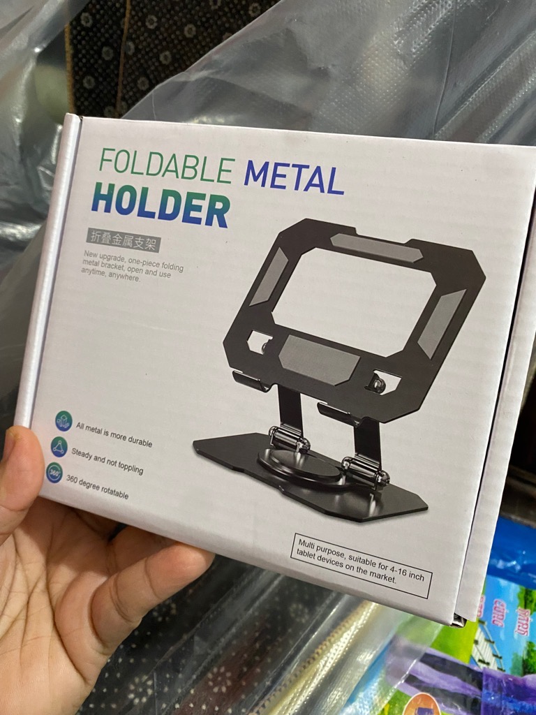 Giá đỡ điện thoại ipad FOLDABLE METAL HOLDER xoay 360 độ kim loại nặng xịn L08
