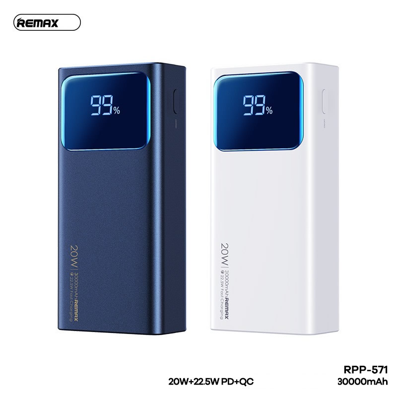 Pin sạc nhanh 22.5w REMAX RPP-571 30.000mAh dự phòng PD + QC3.0 kèm cáp liền pin chính hãng [BH 1 Năm] {Không BH Cáp}