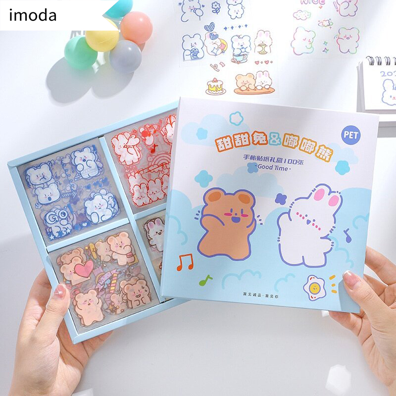 Hộp / Set 100 Miếng Dán Sticker cute trang trí dán tập vở bình nước bút nước cho bé