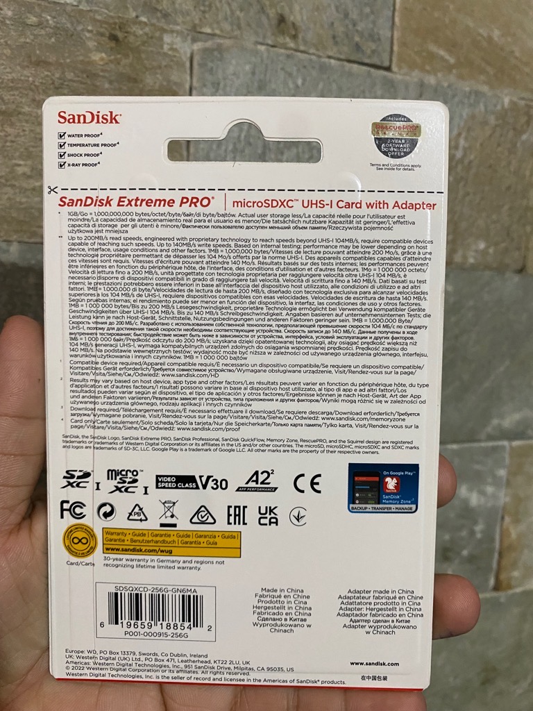 Thẻ nhớ Sandisk Extreme Pro 256G speeds 200ms/s chính hãng [BH: 2 NĂM]