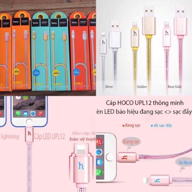 Cáp sạc nhanh Samsung Micro Hoco UPL12 1.2M 2.4A Có Đèn Led Báo Pin Đầy tự ngắt chính hãng [BH 6 tháng]