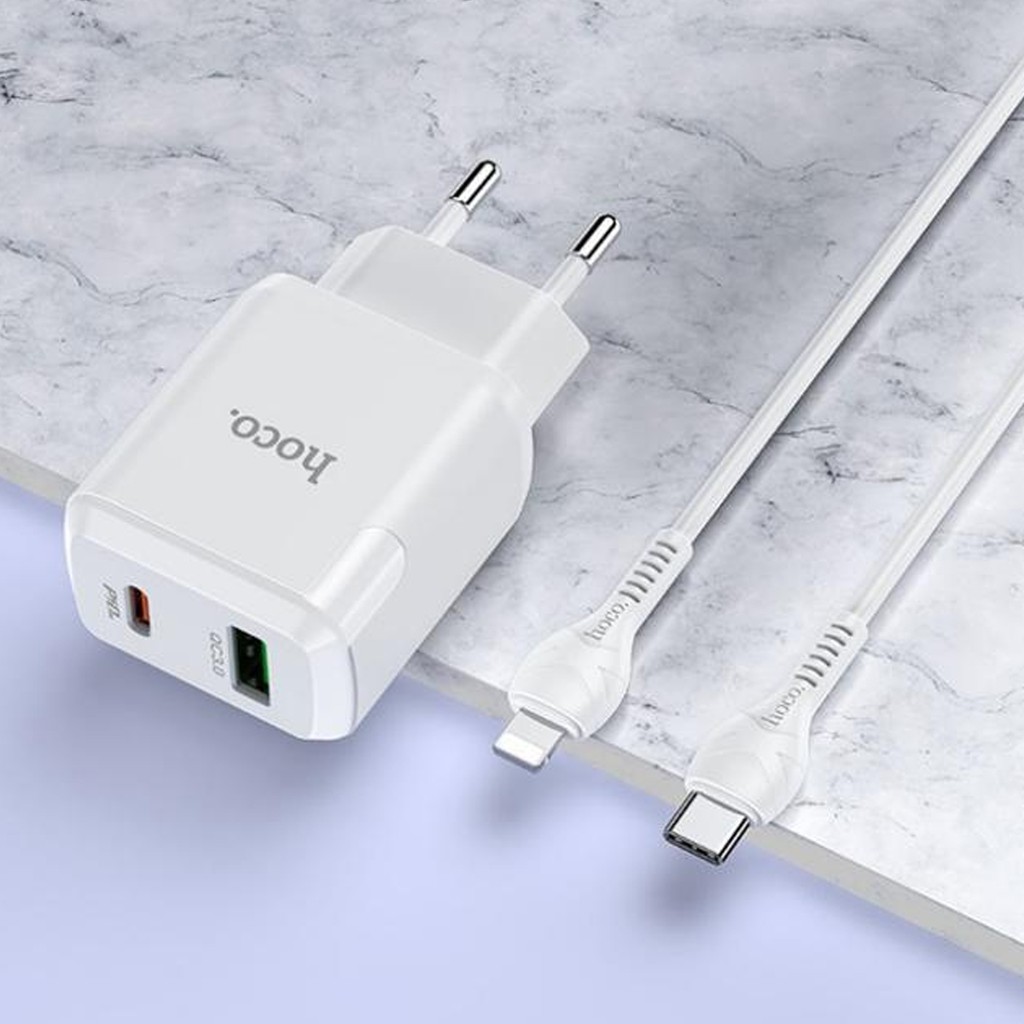 Bộ sạc nhanh 20w HOCO N5 cho iPhone 11 12 13 (cáp Type C ra iPhone Lightning) QC 3.0 PD chính hãng [BH 1 năm]