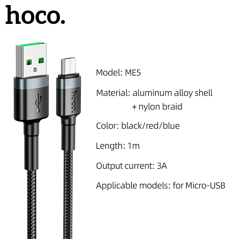 Cáp sạc nhanh 3A micro HOCO ME5 1M samsung dây dù chính hãng [BH 1 năm]